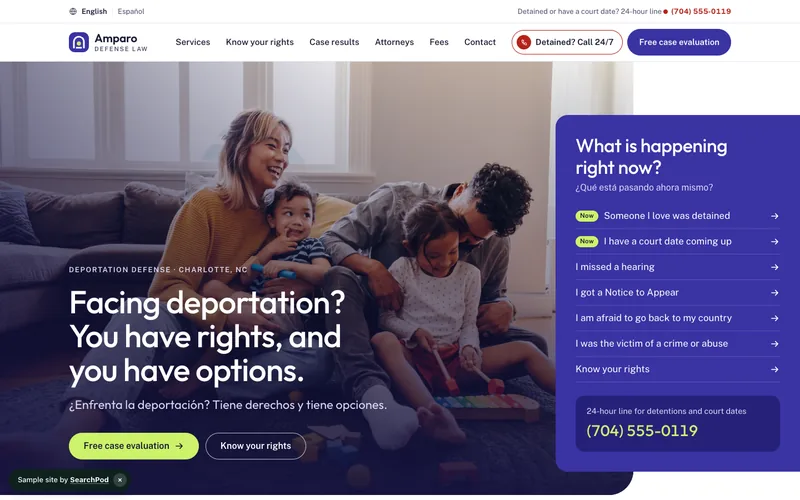 Amparo Defense Law — homepage of the live sample site