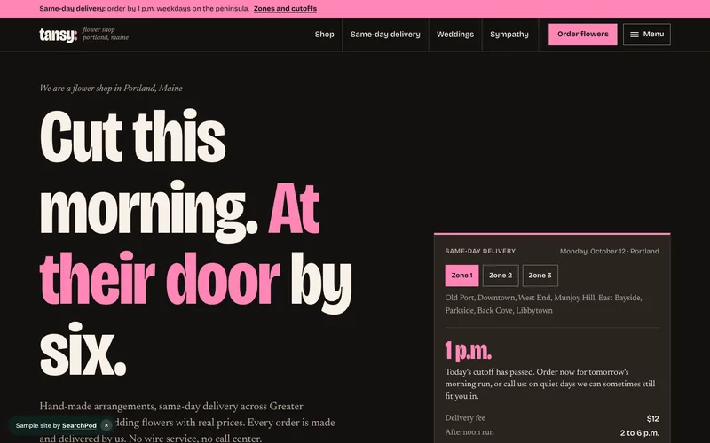 Tansy Flower Shop — homepage of the live sample site