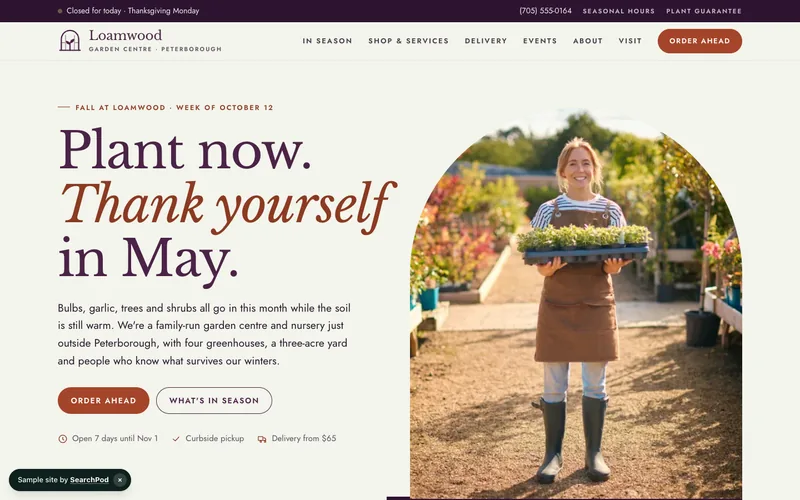 Loamwood Garden Centre — homepage of the live sample site