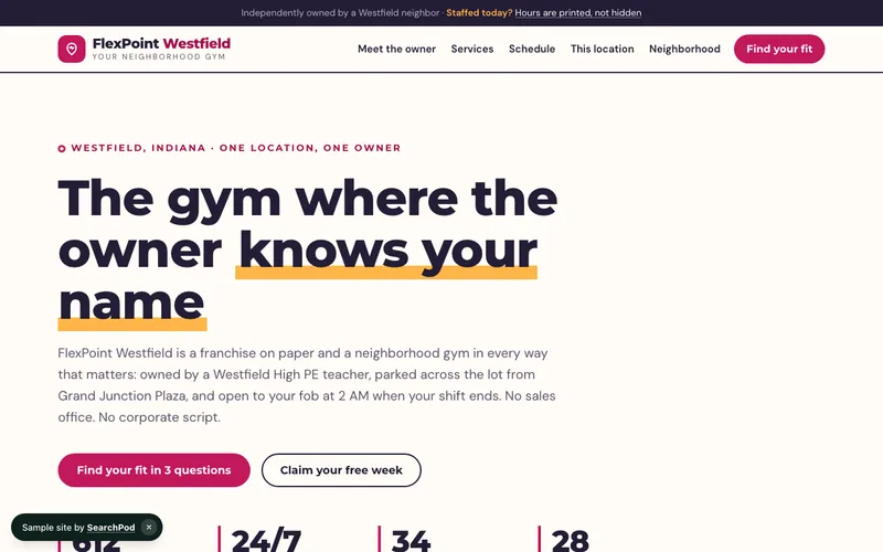 FlexPoint Fitness · Westfield — homepage of the live local business sample site