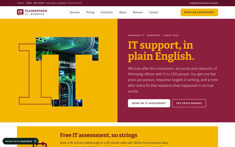 Plainspoken IT — homepage of the live sample site