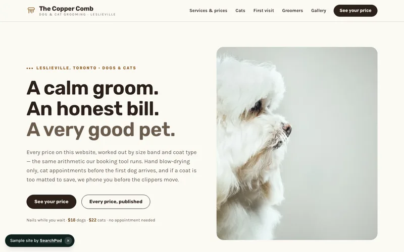 The Copper Comb — homepage of the live local business sample site