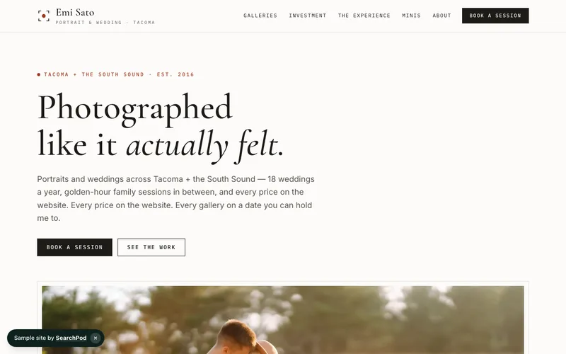 Emi Sato Photography — homepage of the live local business sample site