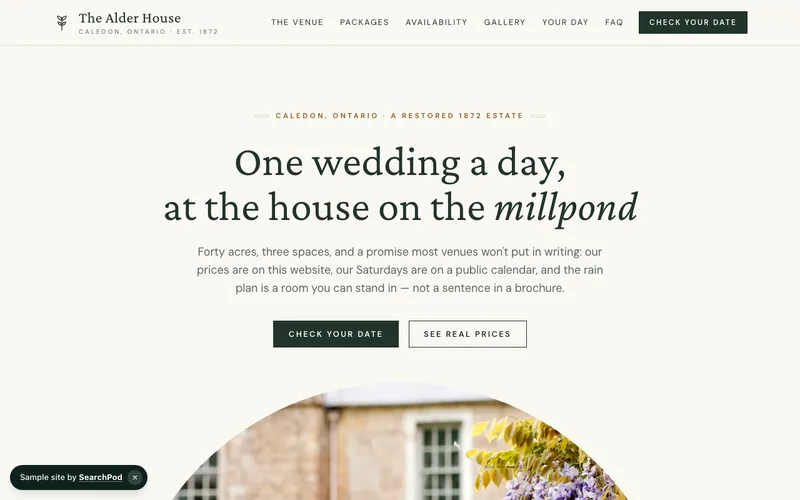 The Alder House — homepage of the live sample site