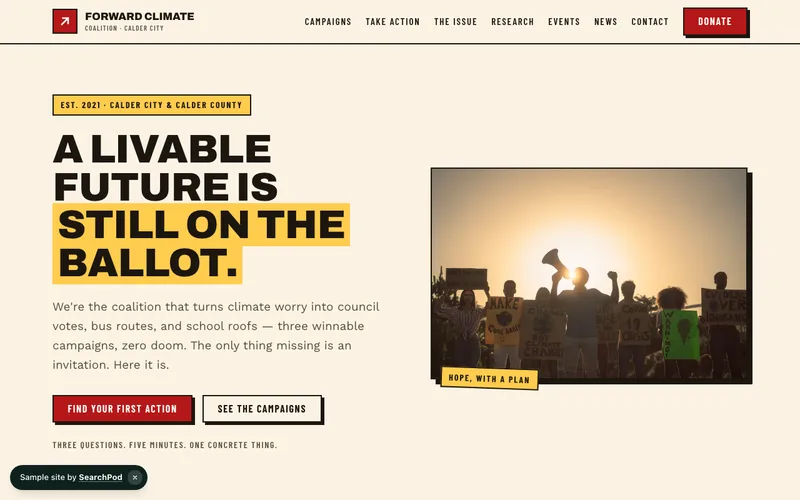 Forward Climate Coalition — homepage of the live nonprofits sample site