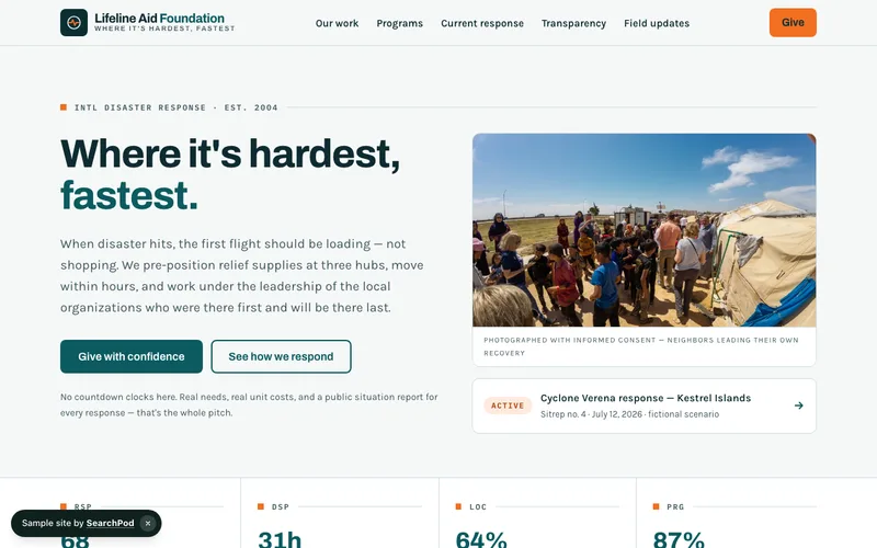 Lifeline Aid Foundation — homepage of the live nonprofits sample site