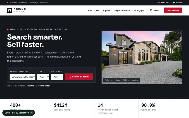 Cardinal Real Estate — homepage of the live real estate sample site