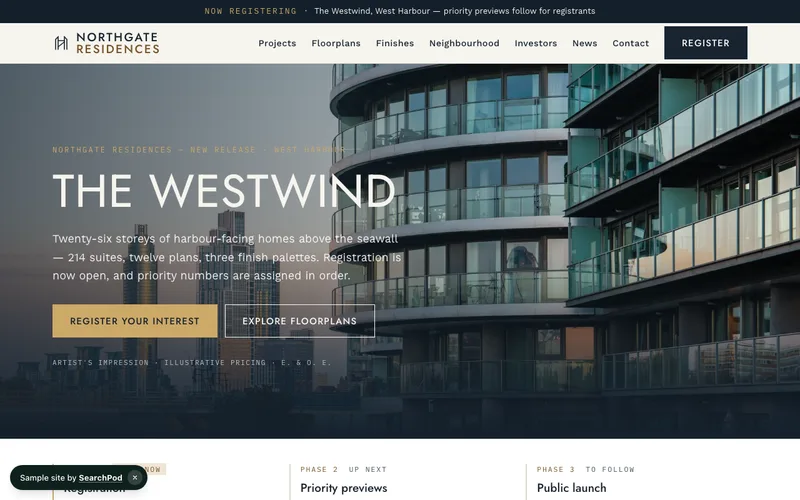 Northgate Residences — homepage of the live real estate sample site