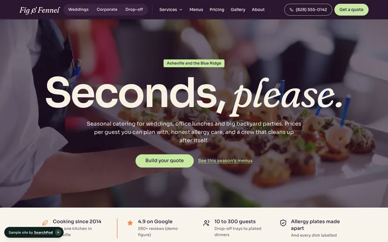 Fig & Fennel Catering Co. — homepage of the live sample site