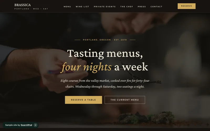Brassica — homepage of the live restaurants sample site