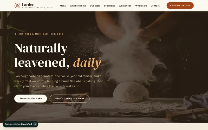 Larder Bakery — homepage of the live sample site