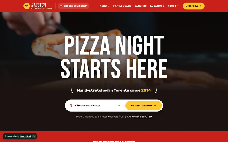 Stretch Pizza Co. — homepage of the live sample site