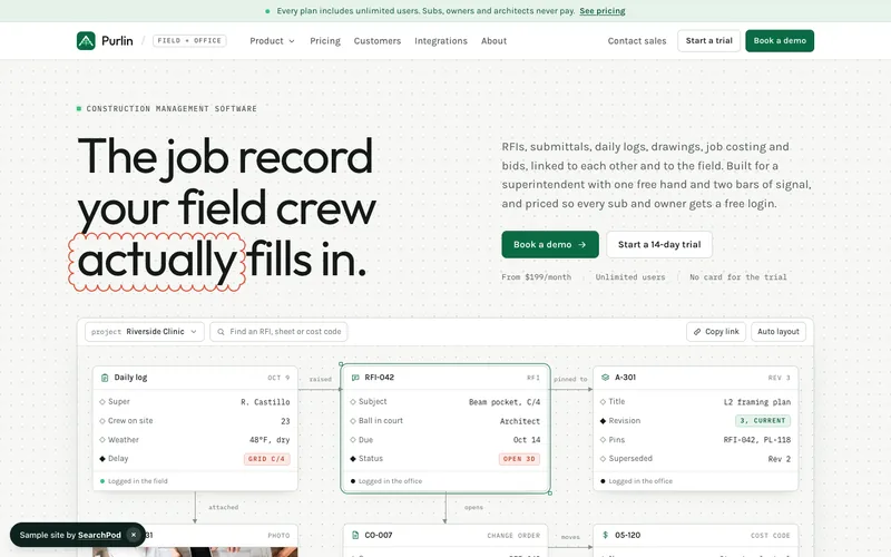 Purlin — homepage of the live sample site