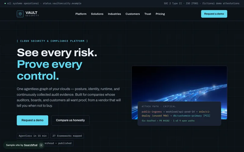 Vault Security — homepage of the live saas sample site