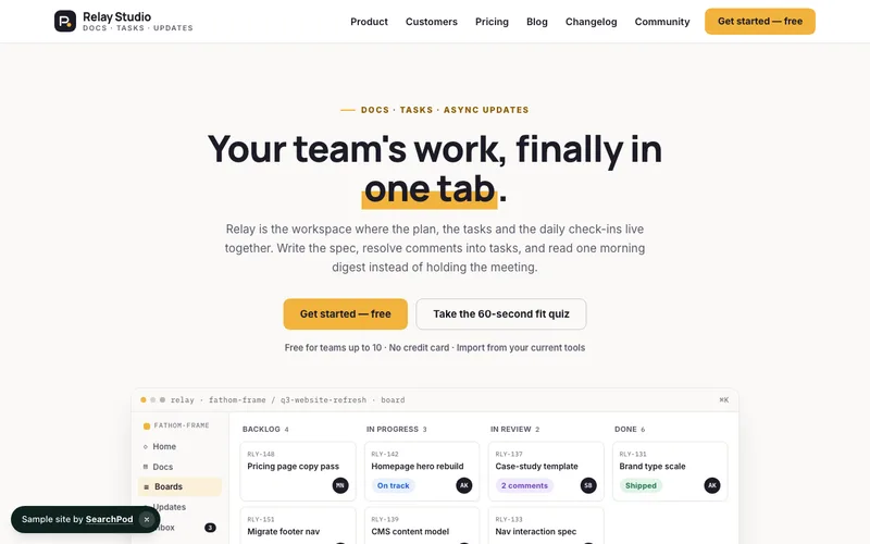 Relay Studio — homepage of the live sample site