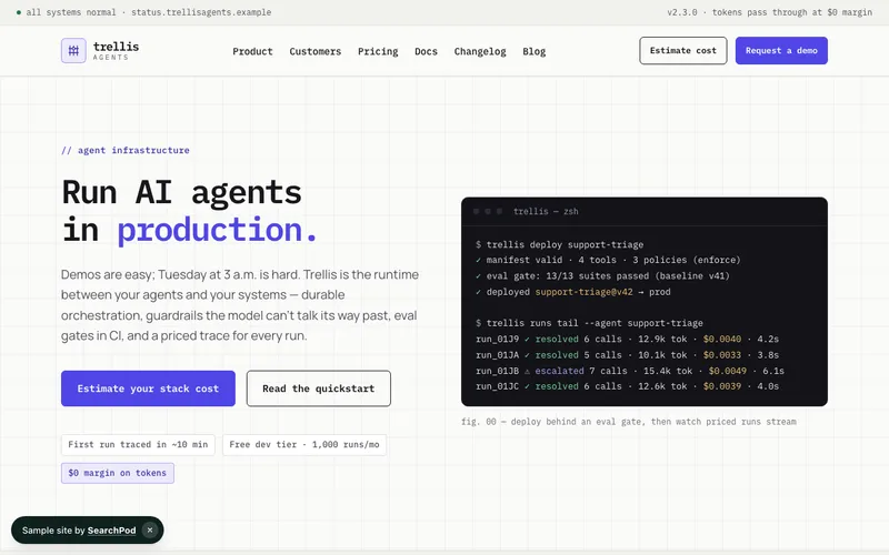 Trellis Agents — homepage of the live saas sample site