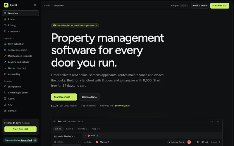 Lintel — homepage of the live sample site