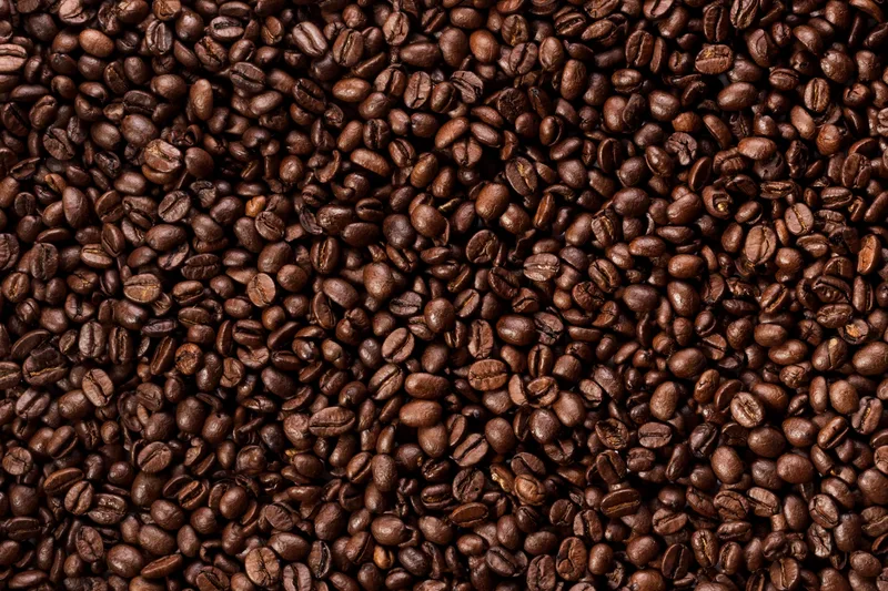 Freshly roasted coffee beans filling the frame edge to edge