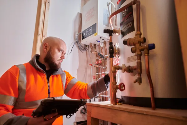 Home-services professional working at a residential property