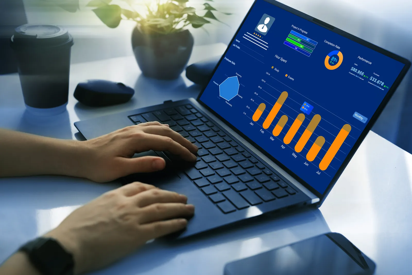 Software developer reviewing HubSpot app install and trial metrics on a laptop dashboard