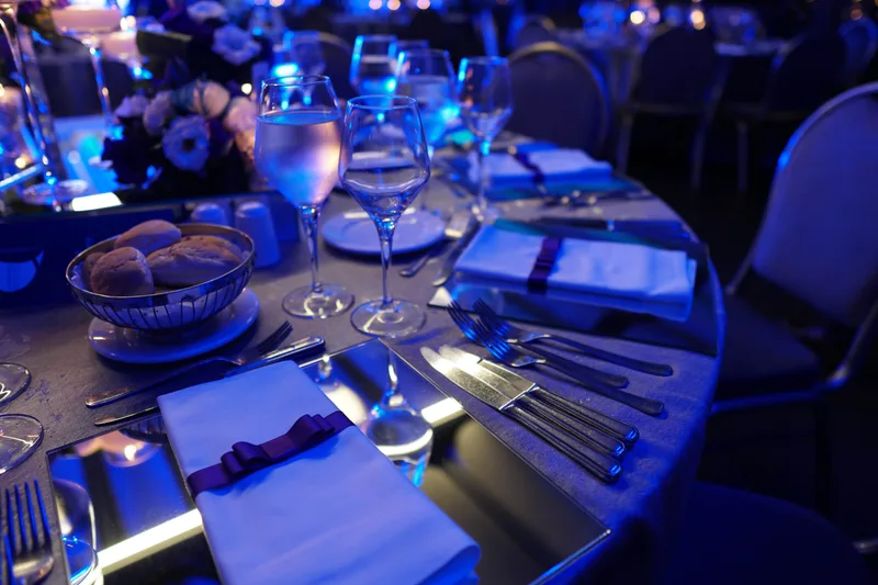 Elegant wedding reception venue set for a celebration